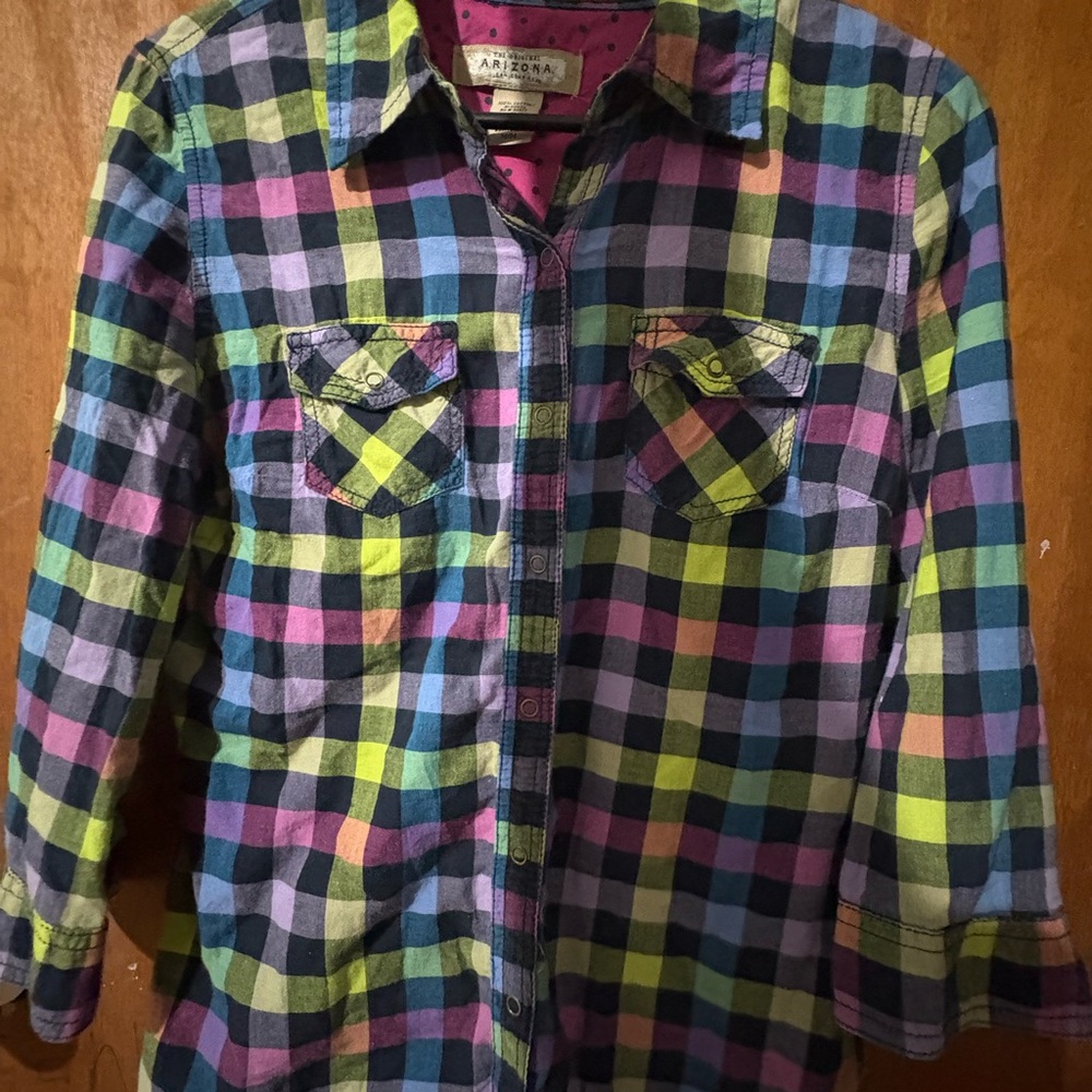 Arizona Jean Company Blue and Green Button Down Shirt